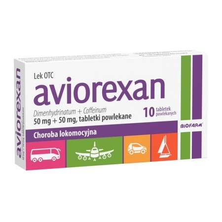Aviorexan 50 mg + 50 mg tabletki powlekane na chorobę lokomocyjną, 10 szt.