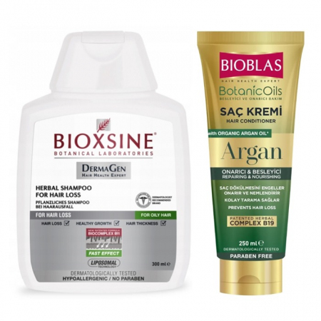 Bioxsine Zestaw: szampon do włosów przetłuszczające się, 300 ml + odżywka arganowa, 250 ml