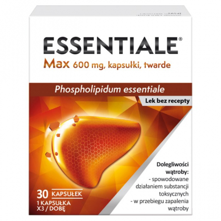 Essentiale Max 600 mg kapsułki twarde na dolegliwości wątrobowe, 30 szt.