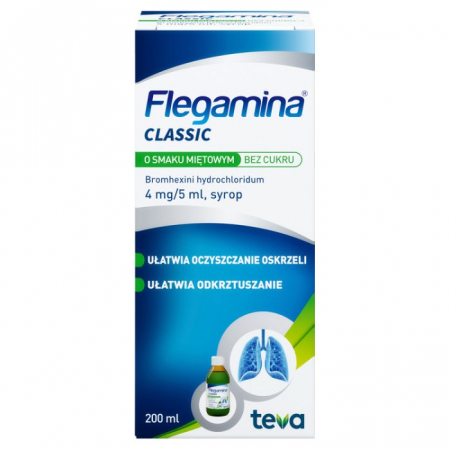 Flegamina 4 mg/5 ml syrop o smaku miętowym bez cukru, 200 ml