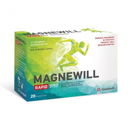 Magnewill Rapid 375 mg saszetki o smaku cytrynowo ananasowym, 20 szt.