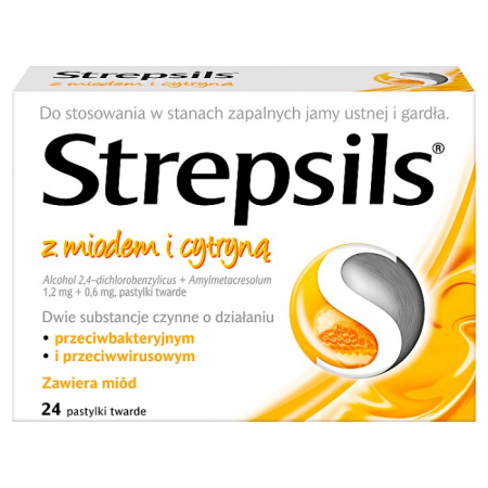 Strepsils tabletki do ssania na ból gardła z Miodem i Cytryną 24 pastylki