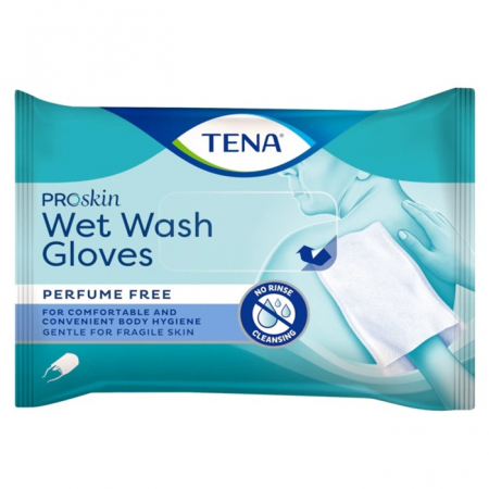Tena ProSkin Wet Wash Gloves nawilżane rękawice bezzapachowe, 8 szt.