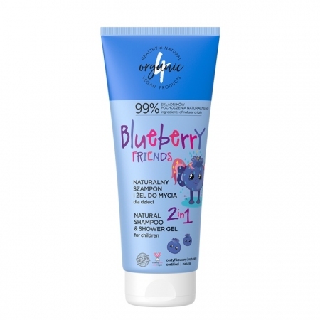 4Organic Naturalny szampon i żel do mycia dla dzieci 2w1 Blueberry Friends 200 ml