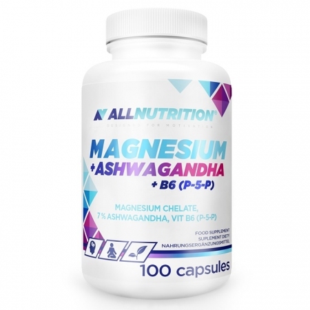 Allnutrition Magnesium + Ashwagandha + B6 (P-5-P) kapsułki, 100 szt.