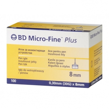 BD Micro-Fine Plus igły do wstrzykiwaczy penów 30G 0,30 mm x 8 mm, 100 szt.