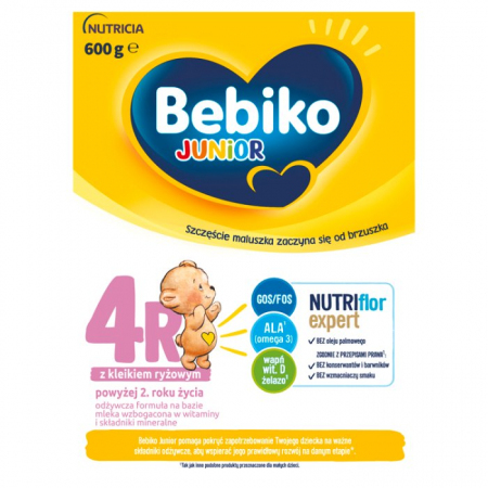 Bebiko Junior 4R NUTRIflor Expert Odżywcza formuła na bazie mleka z kleikiem ryżowym dla dzieci powyżej 2. roku życia 600 g