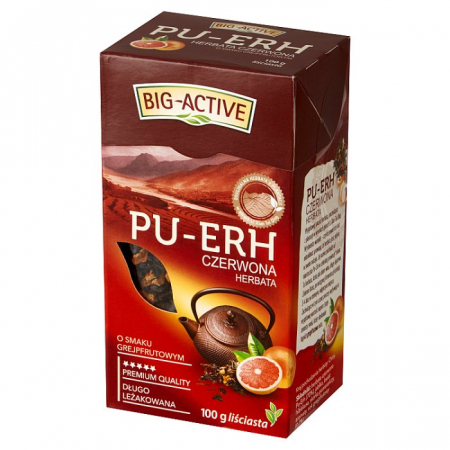 BIG-ACTIVE Herbata PU-ERH czerwona o smaku grejpfrutowym 100 g