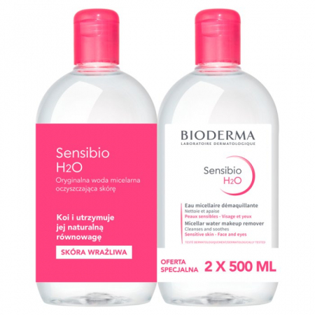 Bioderma Sensibio H2O płyn micelarny do demakijażu, 2 x 500 ml