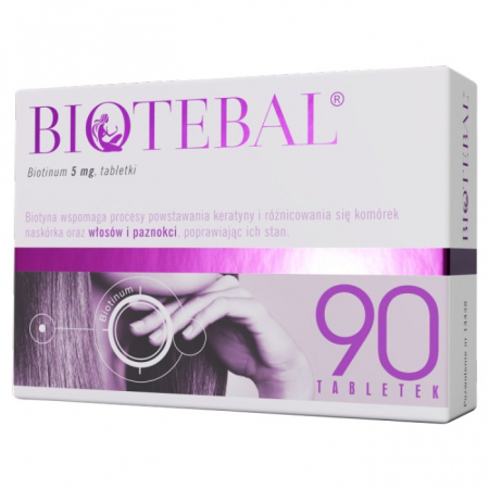 Biotebal 5 mg tabletki z biotyną na skórę włosy i paznokcie, 90 szt.