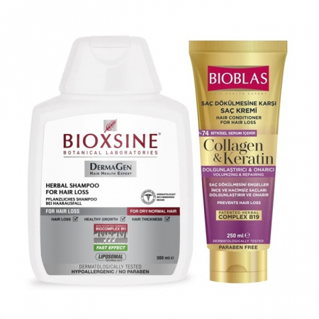 Bioxsine Zestaw: szampon do włosów, 300 ml + odżywka kolagenowo keratynowa, 250 ml