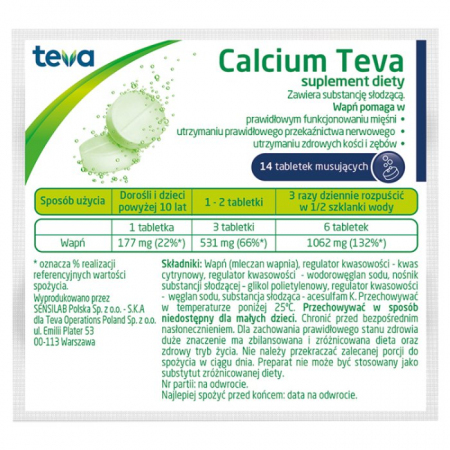 Calcium Teva 12 tabletek musujących + 2 tabletki musujące GRATIS!!!