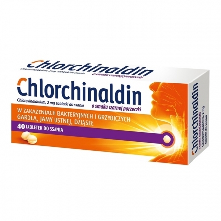 Chlorchinaldin o smaku czarnej porzeczki 40 tabletek do ssania