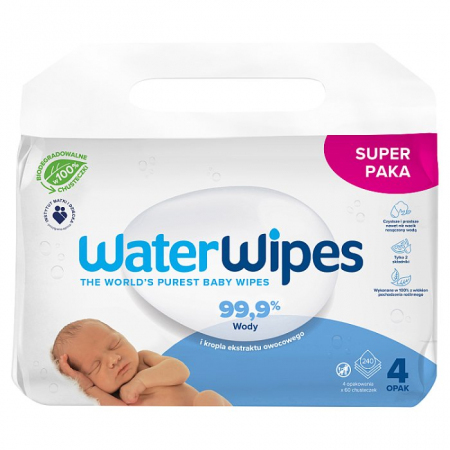 WaterWipes Bio chusteczki nawilżane wodne od urodzenia, 4 x 60 szt.