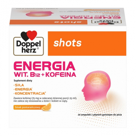 Doppelherz Shots Energia witamina B12 + kofeina w ampułkach, 20 x 25 ml