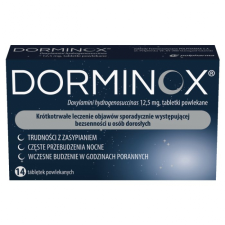 Dorminox 12,5 mg tabletki na dobry sen i trudności z zasypianiem, 14 szt.