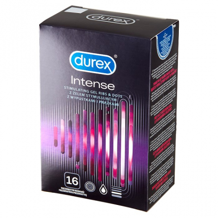 Durex Intense Prezerwatywy prążkowane 16 szt. z wypustkami i żelem stymulującym