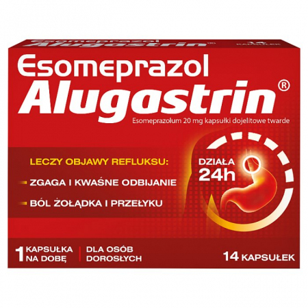 Esomeprazol Alugastrin 20 mg kapsułki dojelitowe na refluks i zgagę, 14 szt.