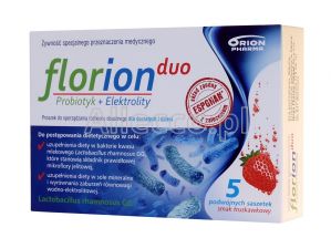 Florion Duo+Elektrolity (smak truskawkowy) 5 podwójnych saszetek / Biegunka