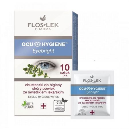 FLOS-LEK Ocu Hygiene Eyebright Chusteczki do higieny powiek ze świetlikiem lekarskim 10 szt.