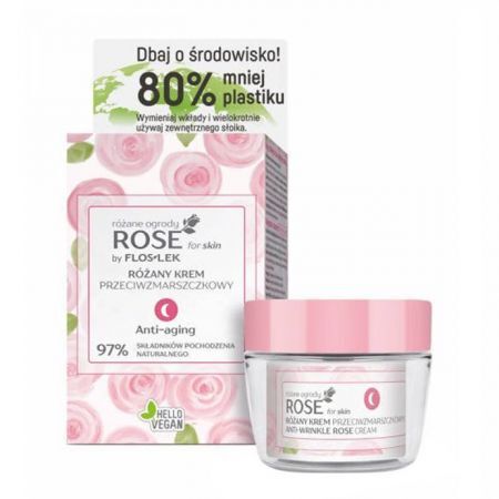 FLOS-LEK ROSE FOR SKIN Różany krem przeciwzmarszczkowy na noc (zestaw) 50 ml