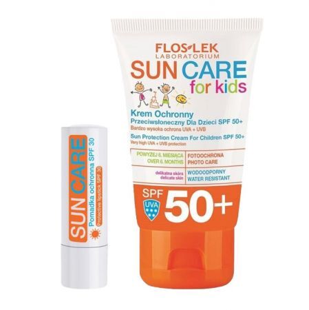 FLOS-LEK SUN CARE for kids Krem ochronny przeciwsłoneczny dla dzieci SPF50+ 50 ml + Pomadka ochronna SPF30