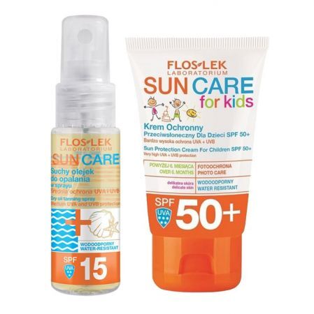 FLOS-LEK SUN CARE for kids Krem ochronny przeciwsłoneczny dla dzieci SPF50+ 50 ml + Suchy olejek do opalania SPF15 w sprayu 32 ml