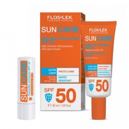FLOS-LEK SUN CARE Krem-żel Anti-spot SPF 50 30 ml + Pomadka ochronna SPF 30
