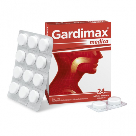 Gardimax medica tabletki do ssania na ból gardła, 24 szt.