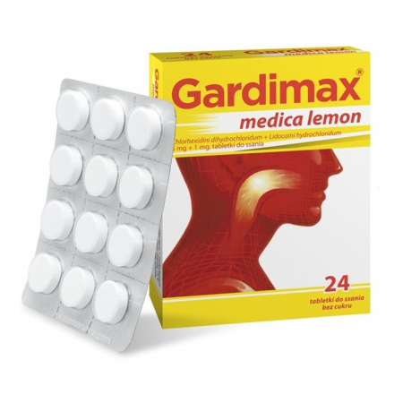 Gardimax medica lemon tabletki do ssania na ból gardła bez cukru, 24 szt.