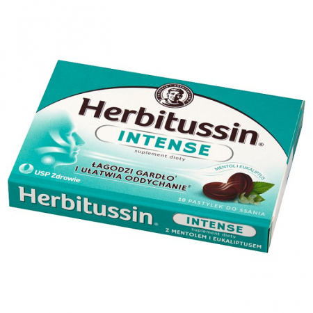 Herbitussin Intense pastylki do ssania z mentolem i eukaliptusem, 10 szt.