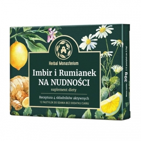 Herbal Monasterium Imbir i Rumianek na nudności pastylki do ssania, 12 szt.