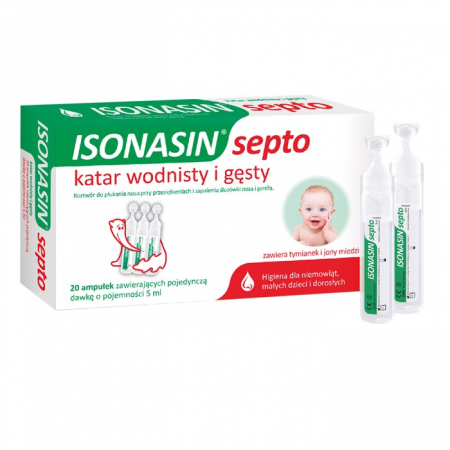 Isonasin Septo roztwór do płukania nosa dla niemowląt ampułki 5 ml, 20 szt.