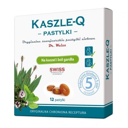 Kaszle-Q  pastylki ziołowe do ssania na przeziębienie i kaszel, 12 szt.