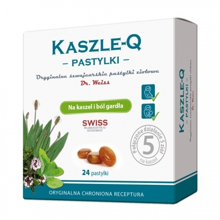 Kaszle-Q  pastylki ziołowe do ssania na przeziębienie i kaszel, 24 szt.