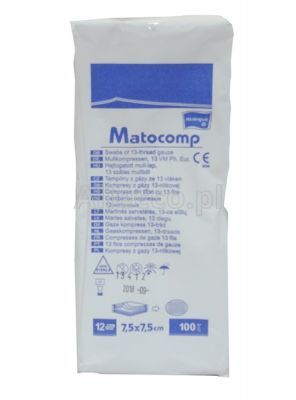 MATOCOMP Kompresy niejałowe 13 nitek 12 warstw 7,5cm x 7,5cm 100 szt.