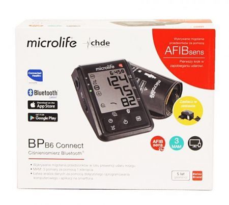 MICROLIFE BP B6 CONNECT AFIB Ciśnieniomierz automatyczny Bluetooth + Zasilacz 1 szt.