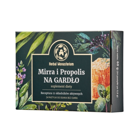 Herbal Monasterium Mirra i Propolis na gardło pastylki bez cukru, 24 szt.