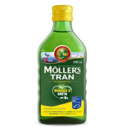 Mollers Tran Norweski w płynie o smaku cytrynowym na odporność, 250 ml