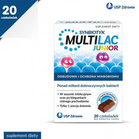 Multilac Junior Synbiotyk probiotyk + prebiotyk czekoladki, 20 szt.