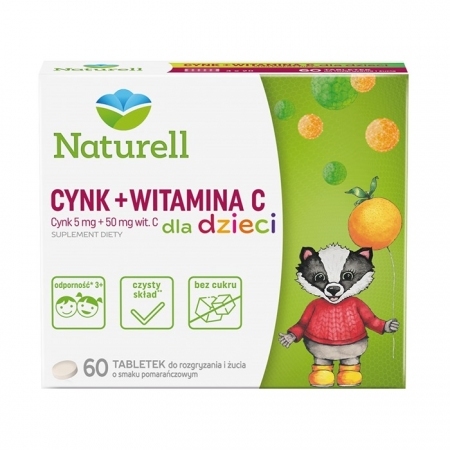 NATURELL Cynk + witamina C dla dzieci, 60 tabletek do rozgryzania i żucia