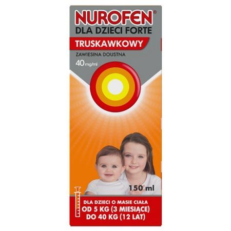 Nurofen dla dzieci Forte ibuprofen zawiesina 200 mg na 5 ml o smaku truskawkowym 150 ml leki przeciwbólowy *2 szt.