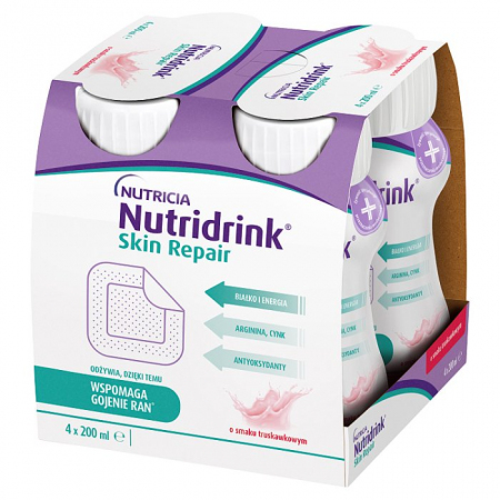 Nutridrink Skin Repair o smaku truskawkowym, 4 x 200 ml