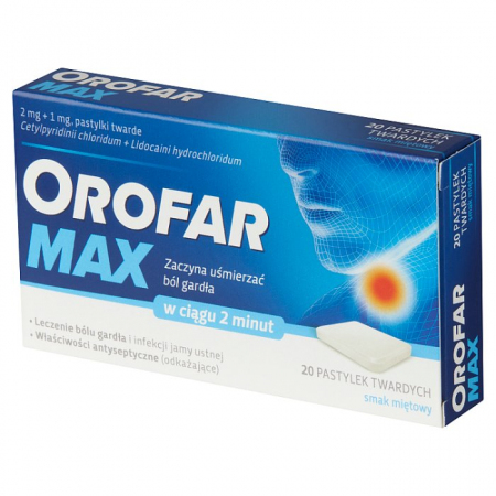 Orofar Max (smak miętowy) 20 pastylek do ssania / Ból gardła