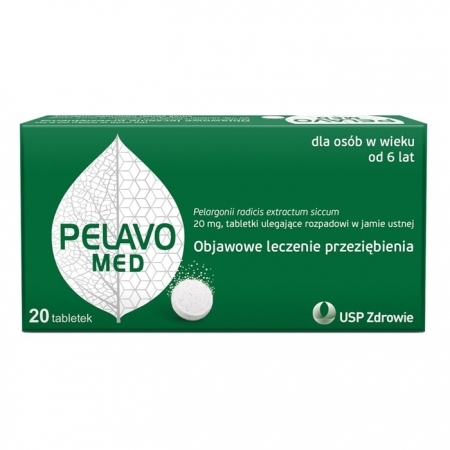 Pelavo Med tabletki ulegające rozpadowi w jamie ustnej na przeziębienie, 20 szt.
