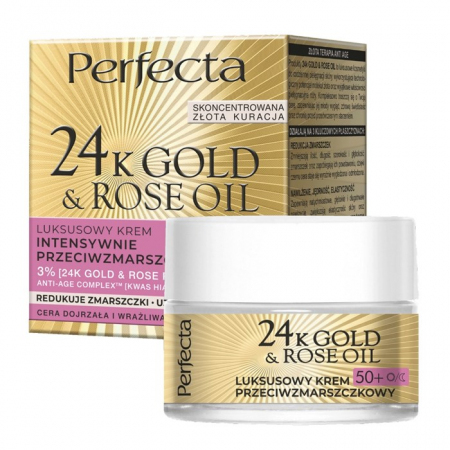 Perfecta 24K Gold & Rose Oil Luksusowy krem 50+ przeciwzmarszczkowy, 50 ml