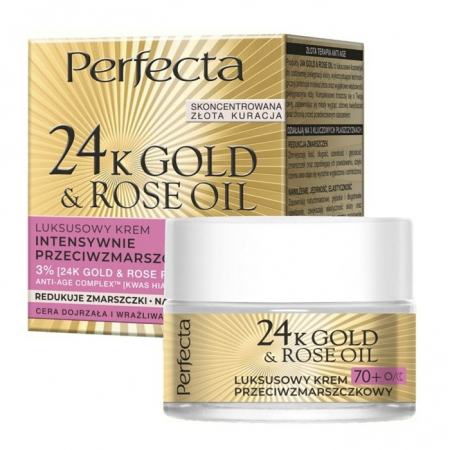 Perfecta 24K Gold & Rose Oil Luksusowy krem 70+ przeciwzmarszczkowy, 50 ml