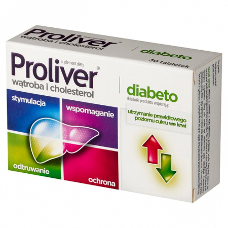 Proliver Diabeto tabletki na wątrobę cholesterol i poziom cukru, 30 szt.