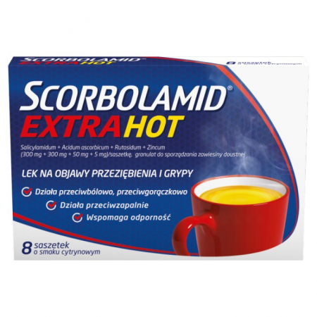 Scorbolamid Extra Hot (smak cytrynowy) 8 saszetek z proszkiem do sporządzenia zawiesiny