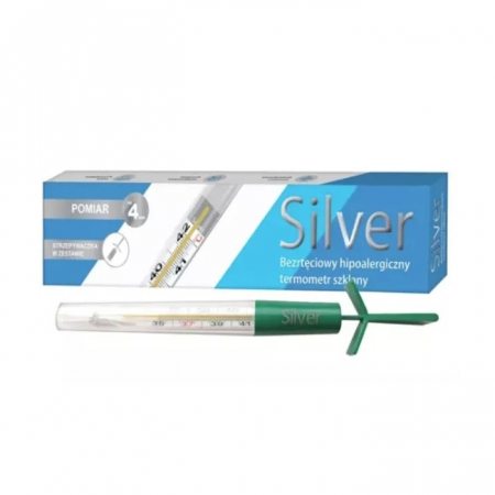 Silver bezrtęciowy termometr medyczny ze strzepywaczką szklany, 1 szt.